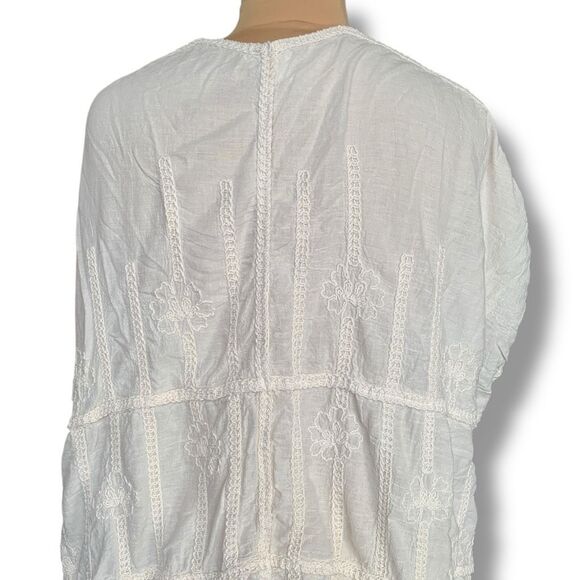Chico’s White Embroidered Boho Floral Kimono Open Front Drape Cardigan One Size - Picture 6 of 11